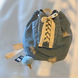 Zara girl Denim destructed Blue Backpack W/ keychain bonus